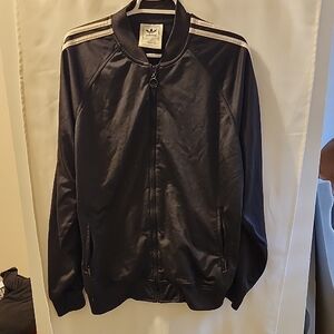 Vintage Adidas Men's Black Jacket with White Stripes